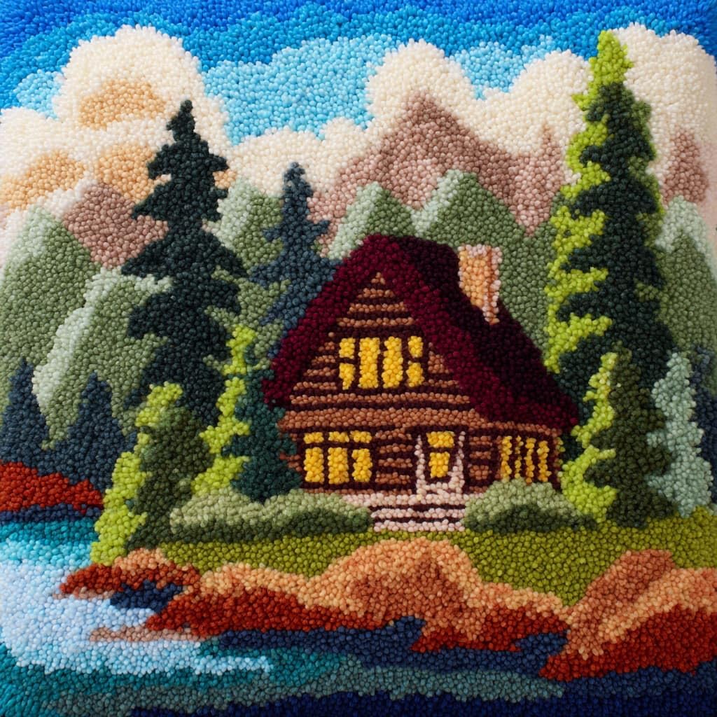 Henypt Latch Hook Pillow Case Embroidery Kits, Country Cottage