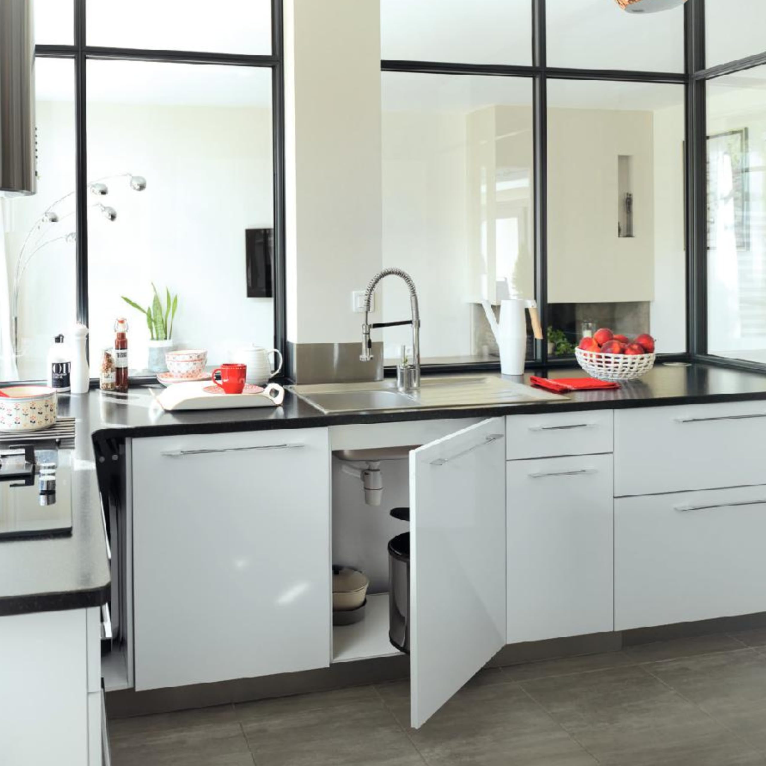 Wirquin 30724378 Ensemble bonde siphon Néo Air blanc évier 2 bacs avec anti-vide intégré, réglable, compact, zéro fuite