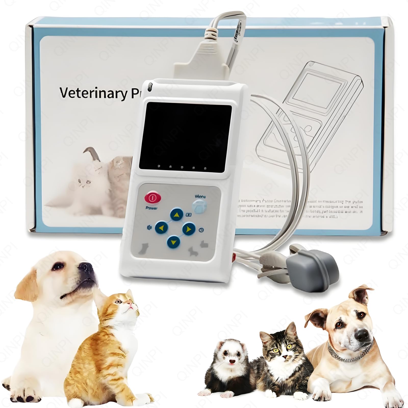 Ossimetro Veterinario Portatile, sensore SPO2 Orecchio/Lingua, Monitor della frequenza cardiaca per Animali, con sonda e Cavo USB, Display da 1,8 Pollici, per Animali Domestici, Famiglia