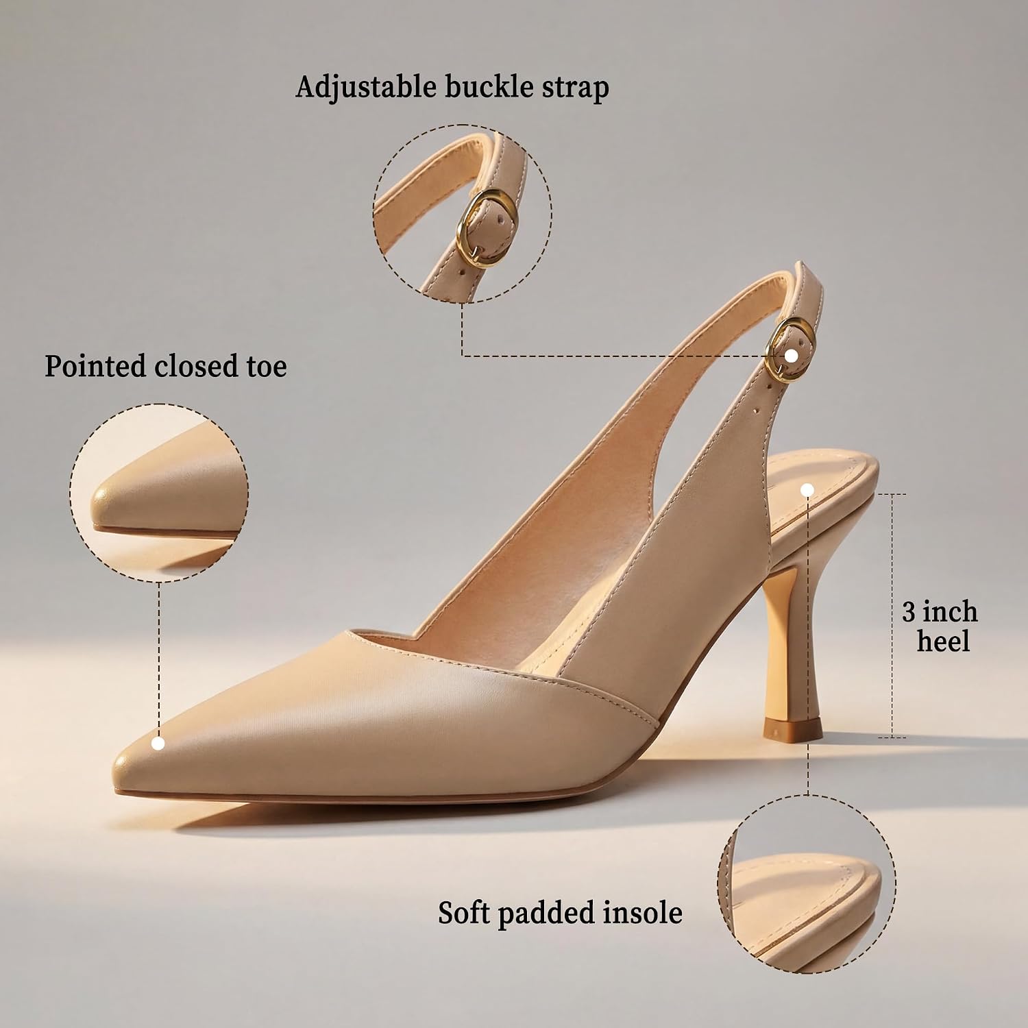 VICKI·VICKI Slingback Kitten Heels for Women Pointed Closed Toe Heels Dressy Pumps Shoes for Wedding Office Party
