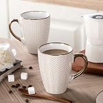 Ensemble de tasses à café en céramique - 16 Grandes tasses à café Oz - Gobelet en grès emboîté avec poignée pour latte thé Cappuccino Cocoa - Micro-ondes Lave-vaisselle Safe - Ensemble de 4 - blanc