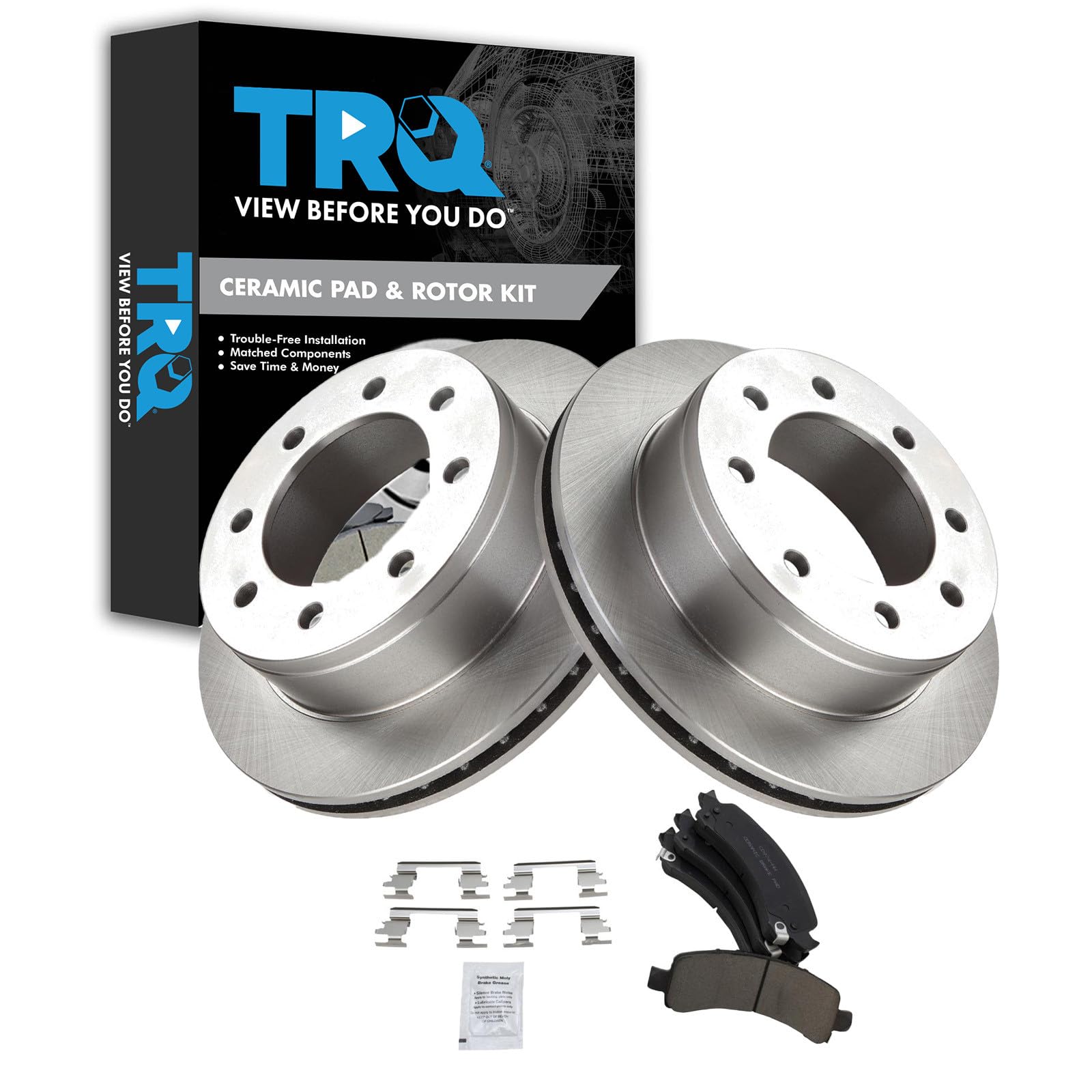 TRQ Rear Brake Pad and Rotor Set Ceramic Compatible with 2006-2016 Chevrolet Express 2500 2003-2016 Express 3500 GMC Savana 2500 Savana 3500