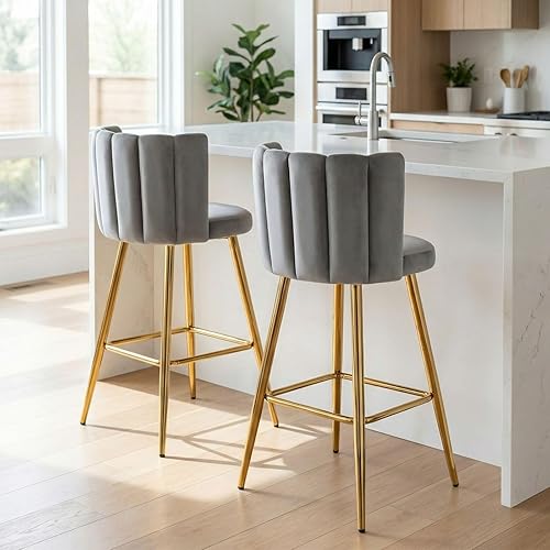 Miniatura 26 de Velvet - Taburetes de bar de 26 pulgadas de altura de mostrador, juego de 2 taburetes de cocina modernos, sillas tapizadas con patas de metal dorado