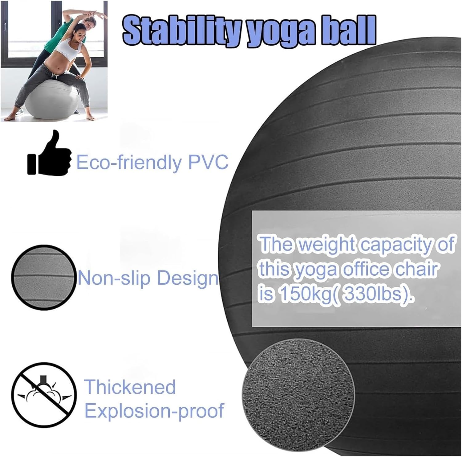 Yoga Ball Chair,Yoga Ball，Exercise Ball, Balance Ball Chair with Adjustable Band & Stability Base Home Yoga Chair for Exercise/Improving Health Pregnancy Birthing Balls Seat(Black,Diameter 55cm ( 21 5