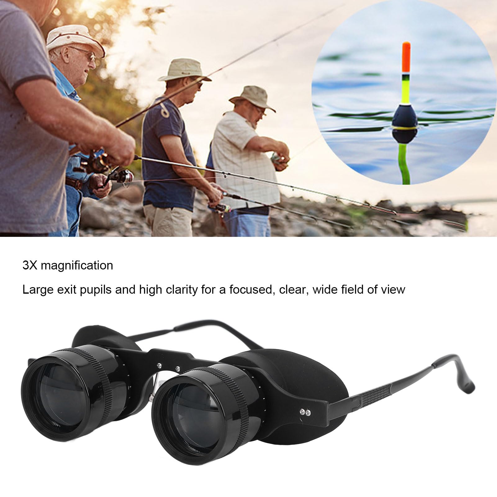 Jumelles de Pêche, Grossissement 3X, Revêtement Multicouche, Lunettes Jumelles Portables pour Stade, Concerts, Théâtre, Opéra, Télévision, Observation des Oiseaux, Pêche, Tourisme