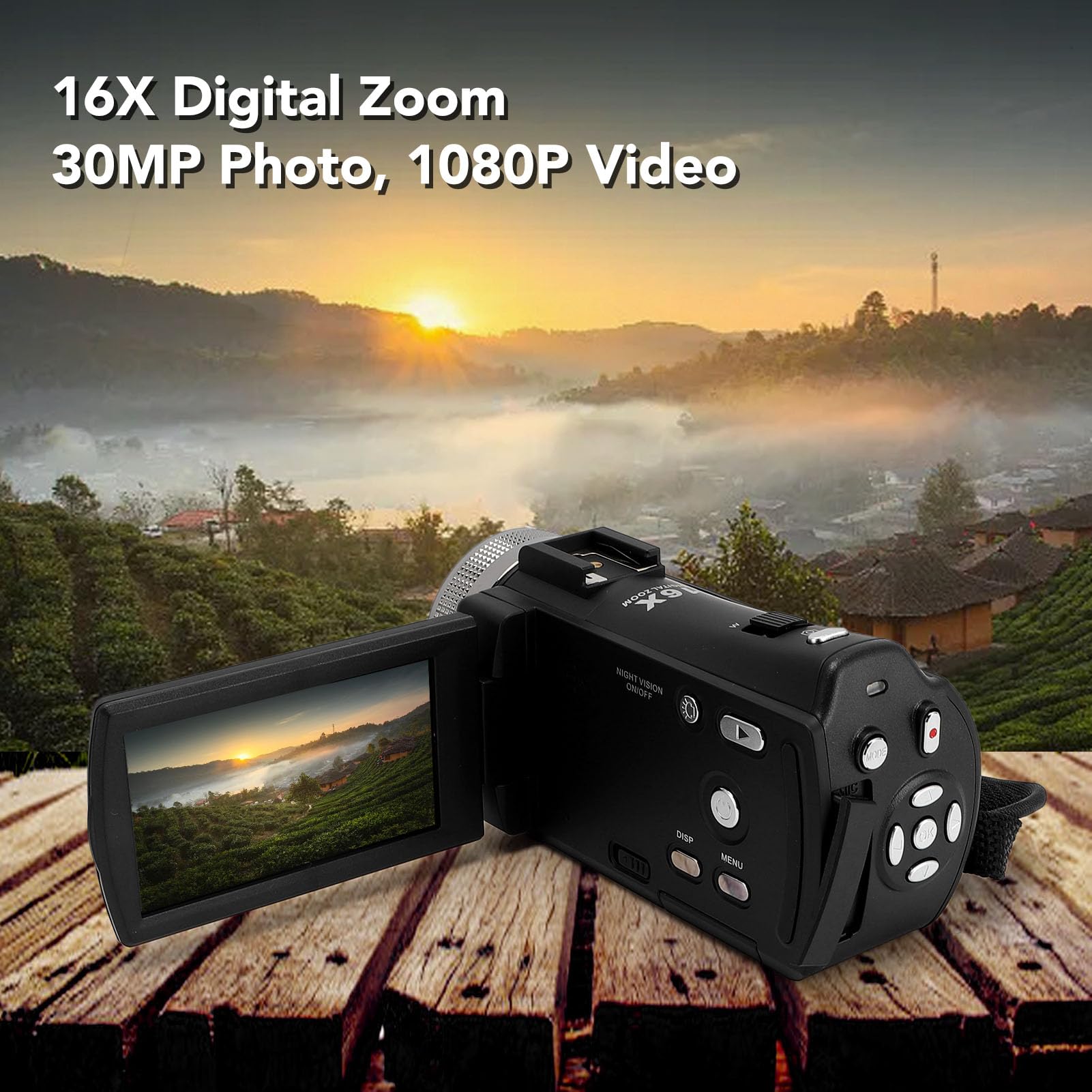 Videocamera, Videocamera Digitale da 30 MP 1080P con Zoom Digitale 16X, Videocamera DV con Microfono, Display LCD a Colori da 3 Pollici, Visione Notturna IR, Funzione Bellezza