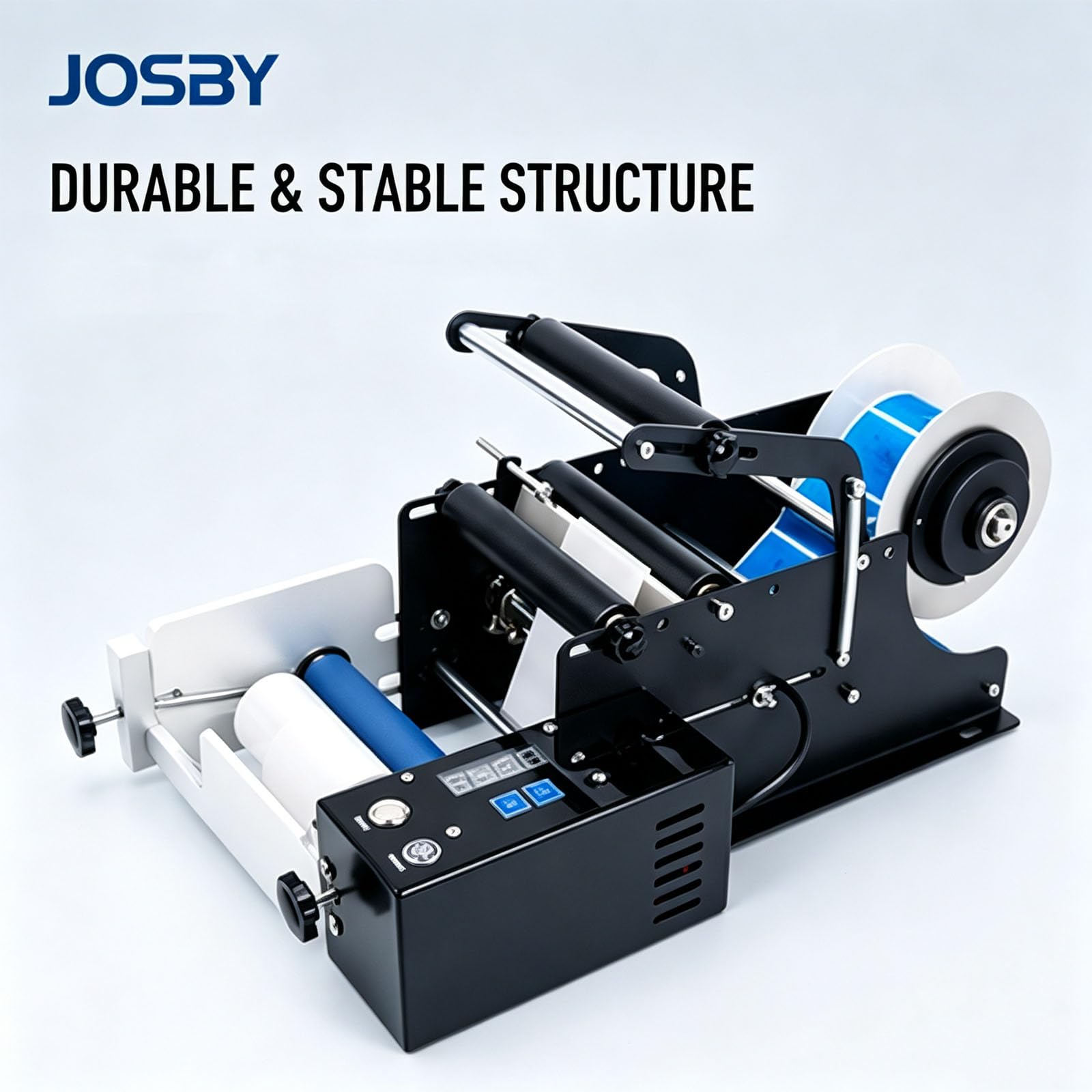JOSBY Etichettatrice Semiautomatica per Bottiglie Rotonde, con Controllo Digitale, A Pulsante, Ideale per Piccole Fabbriche di Cosmetici, Bevande E Prodotti Farmaceutici