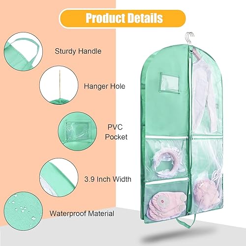 Vista 93 de Paquete de 2 bolsas de ropa para colgar ropa de viaje, bolsa de baile de 40 pulgadas, bolsas de ropa de baile para bailarines, artículos esenciales