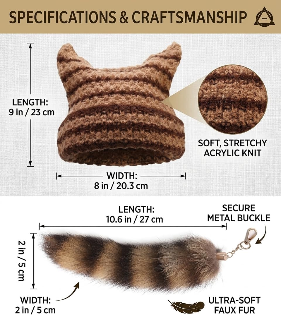 Therian Therian Stuff Gear Set 5 Pcs – Y2K Grunge Accessories Kit with Therian Necklace,Beanie, Tail, Arm,Bracelets