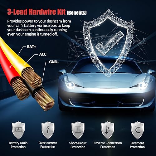 Miniatura 3 de Miofive Kit de cable duro para cámara de salpicadero, kit de cable duro micro USB de 11.5 pies para cámara de salpicadero con kit de fusibles,
