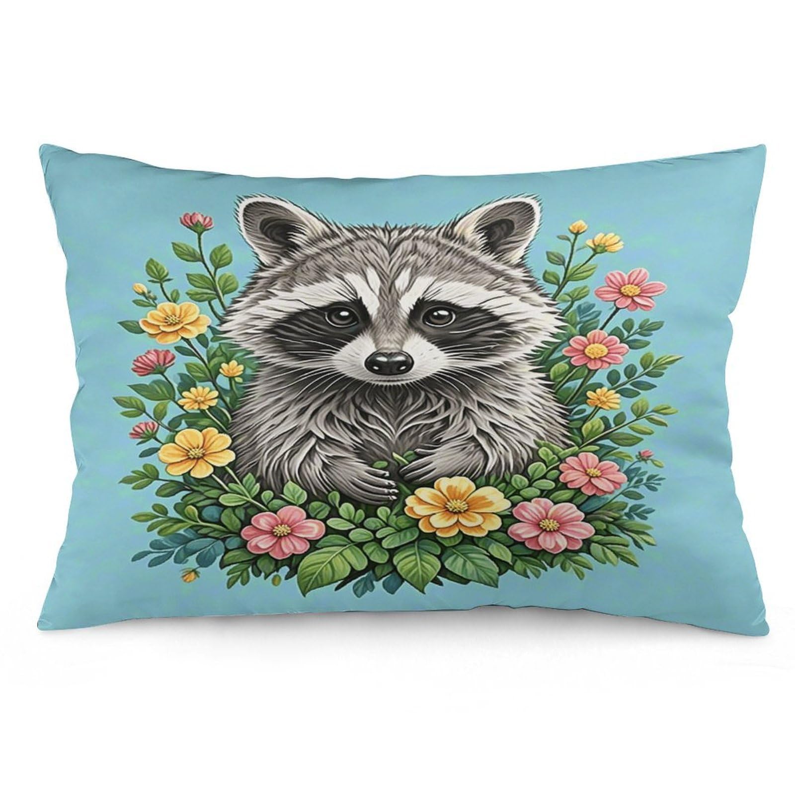 Raccoon Throw Pillow Cover Soft Pillow Case Decorative Lumbar Pillow Cover Cozy Throw Pillowcase Polyester Rectangular Cushion Case Decor for Couch Sofa Bed
