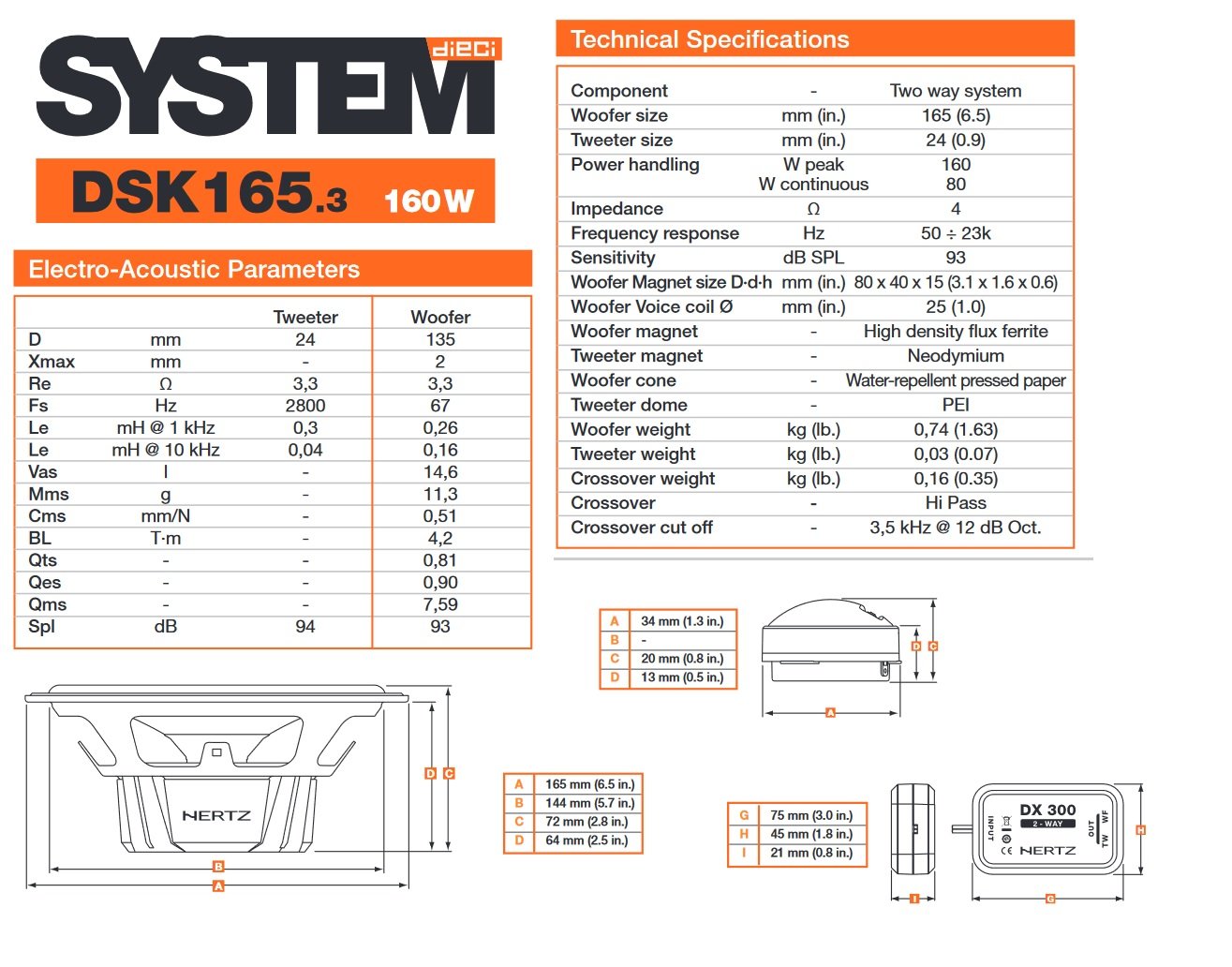 Hertz DSK 165 dsk165.3 Altoparlanti 2 vie + supporti casse ALFA 147 compatibile con Chevrolet Captiva FIAT Idea Lancia Ypsilon Musa