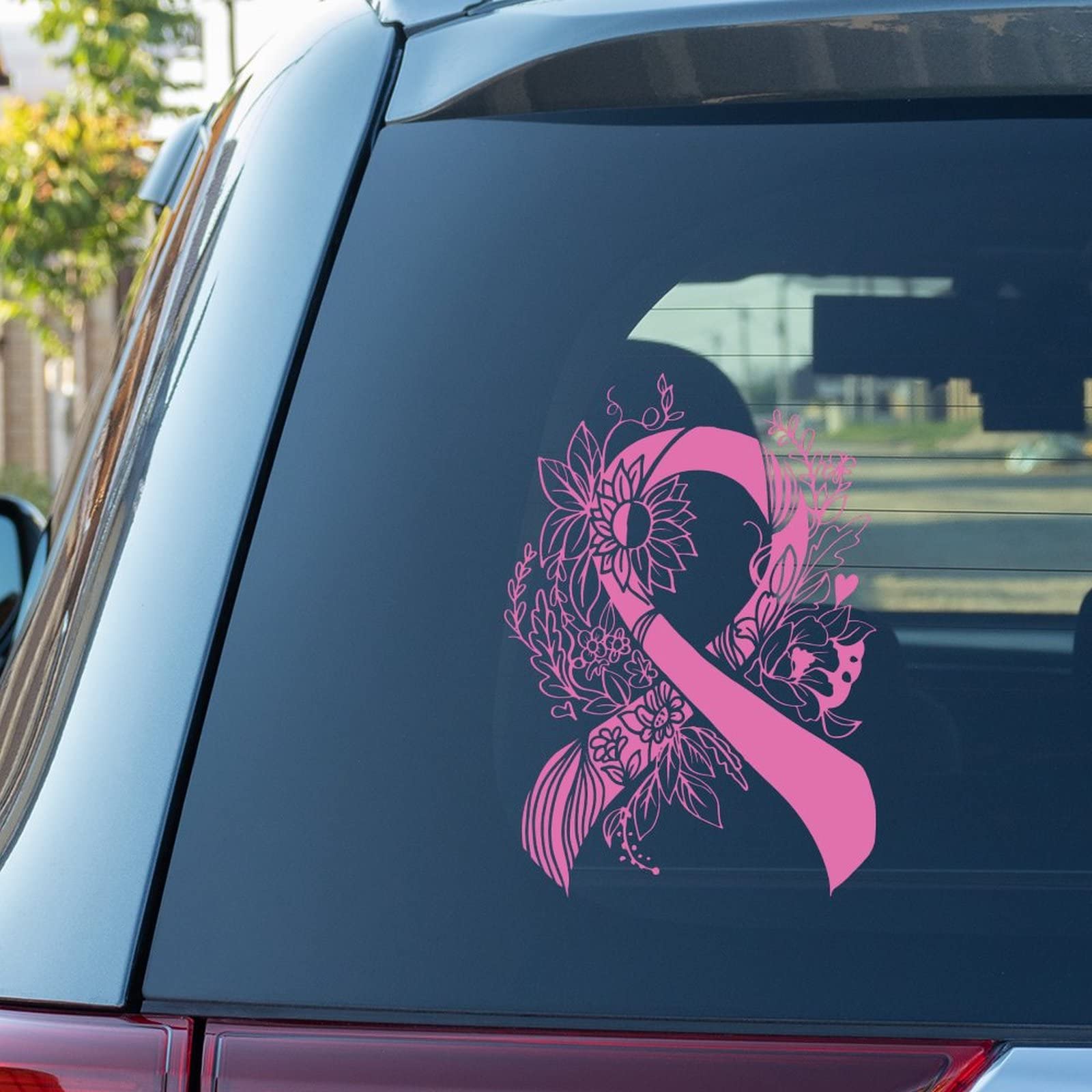 Guangpat Women's Style-5 Breast Cancer Ribbon Flower Stickers For Car Brest Cancer Awareness Car Decal Window Decal For Fighte Cancer Warrior Pink Ribbon Vinyl Decal Die Cut Decals Laptop Stickers Bumper Stickers
