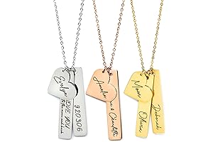 Personalized Mothers Day Necklace Custom Name Engraved Jewelry - Heart Charm Gift...