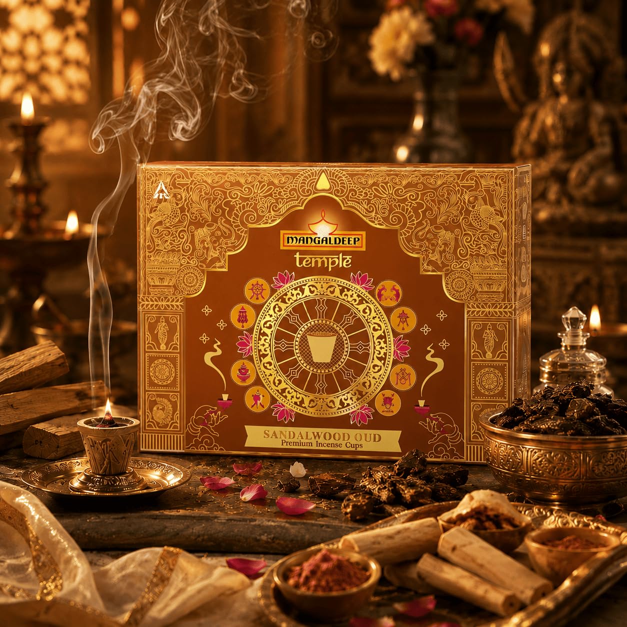 Mangaldeep Temple Sandalwood Incense Cups - 15 Cups -1