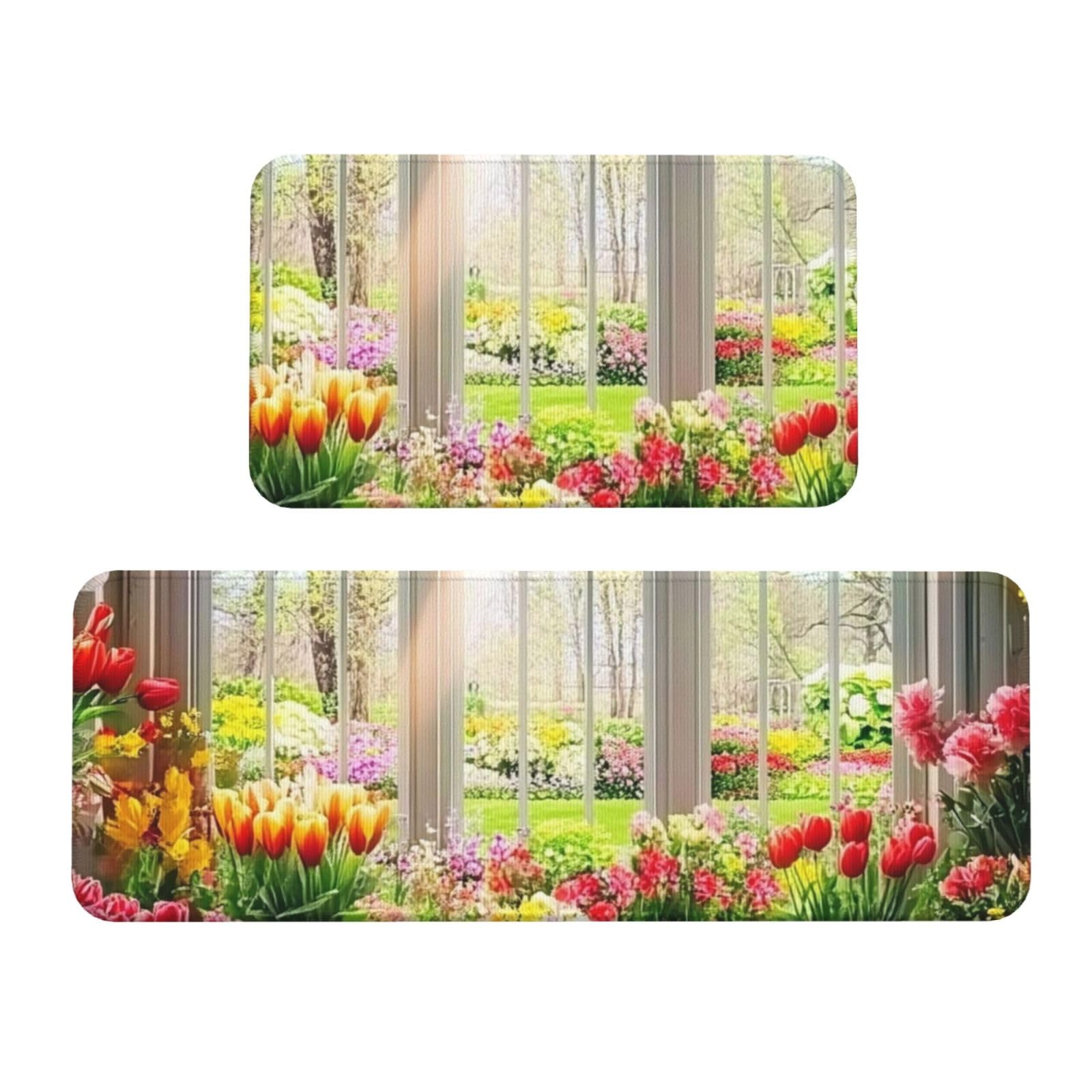 Tapetes de cocina antideslizantes de 17 x 47 pulgadas con estampado floral de selva
