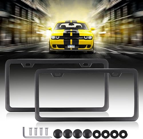 SCITOO Marco de placa de matrícula de acero inoxidable, 2 unidades, 2 agujeros con pernos y tapas de arandela para el estándar de EE. UU