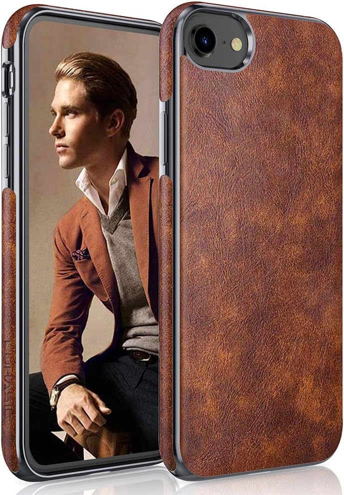 LOHASIC for iPhone SE 3 Case, for iPhone SE Case, for iPhone 7/iPhone 8 Case, Slim Leather Luxury Soft Flexible Bumper Non-Slip Grip Shockproof Protective Cover Cases for iPhone 7/8/SE2 SE 3 - Brown