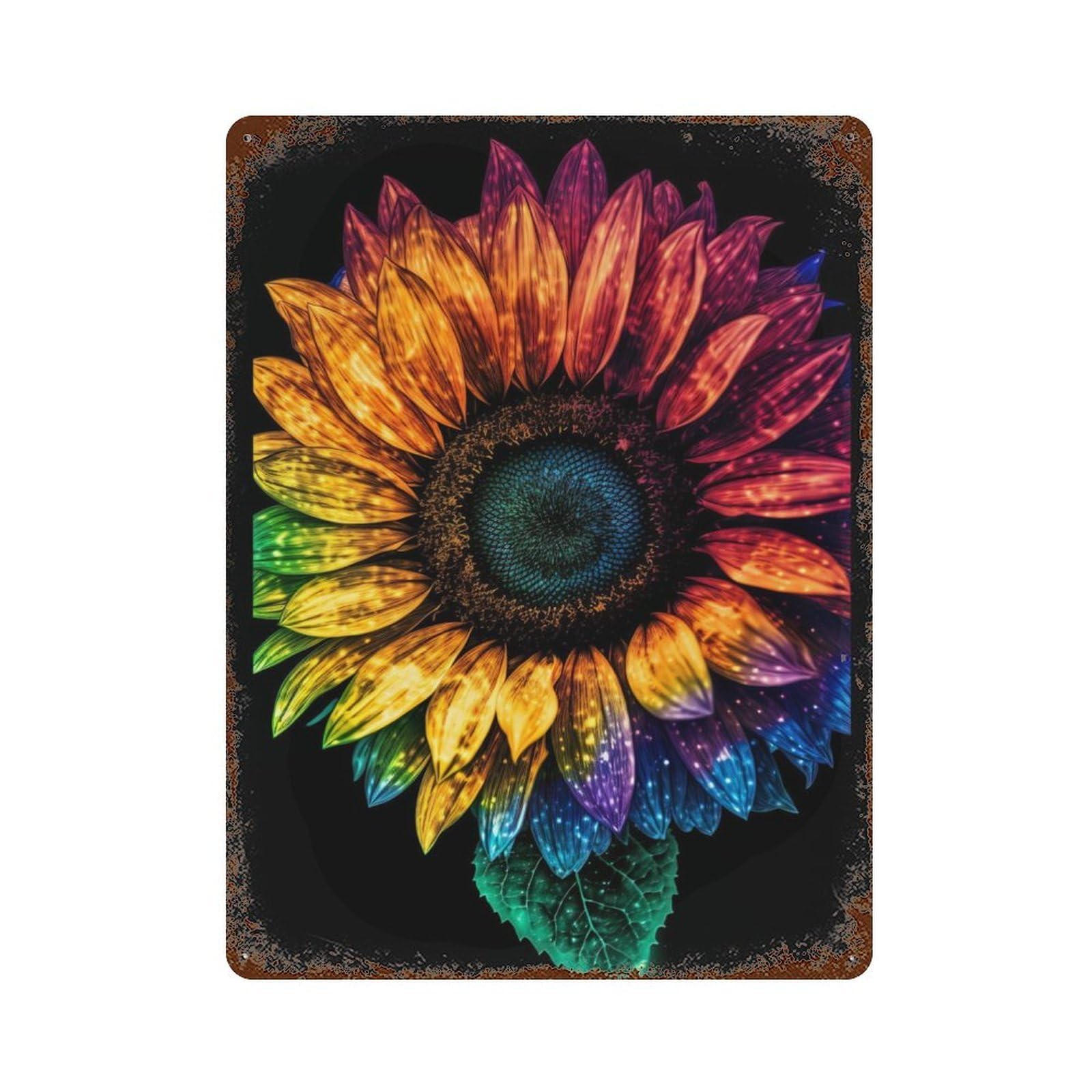 Sunflower Psychedelic 15.7"x11.8" Vintage Rust Metal Sign, Shabby Chic Decor for Garage, Bar And Workshop Decor