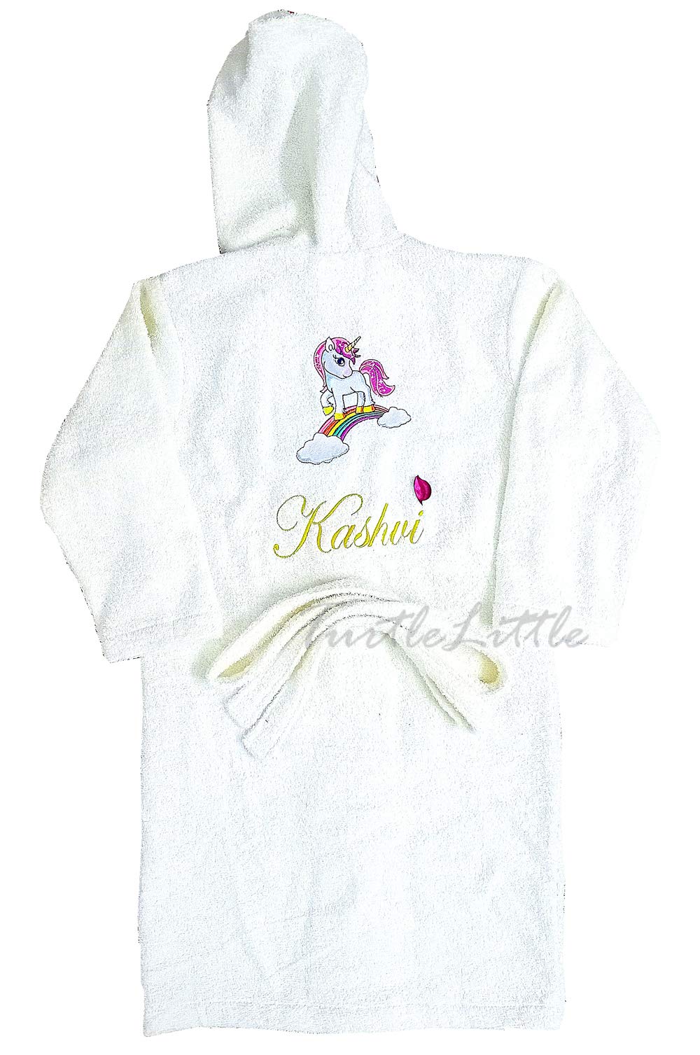 100% Cotton, Personalised Unicorn Pony Bathrobe with Hood for Kids, 4 to 6 Years, with Name and Initials, 350 GSM (Set of 1, Ivory White)-image-15