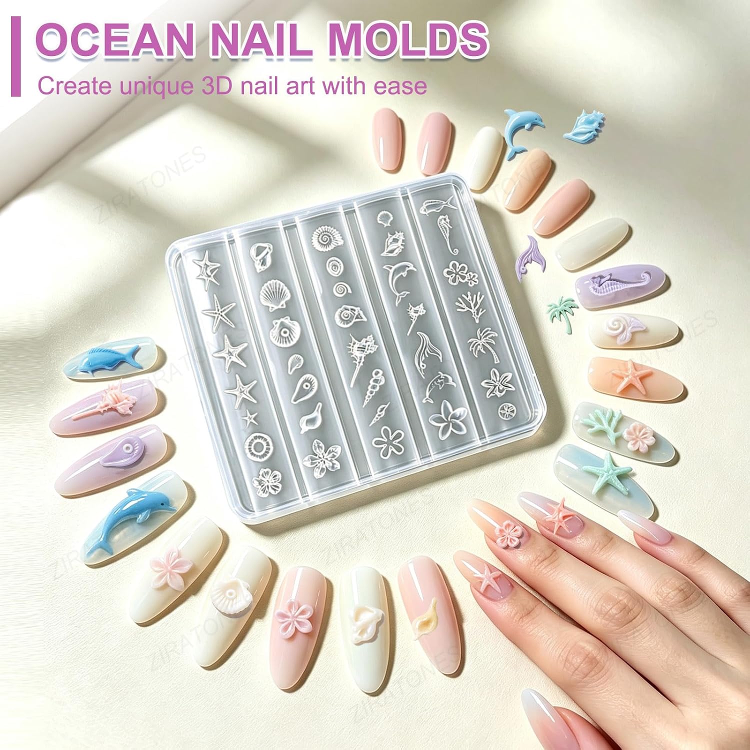 4Pcs 3D Ocean Silicone Nail Art Molds, Beach Nail Charms