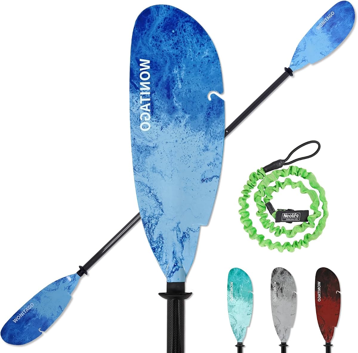Paleta de kayak para pescador, remo de kayak de pesca de fibra de carbono ajustable | Remo de kayak ligero y flotante, equipado con correa de remo, 230-250 cm/90-98 pulgadas