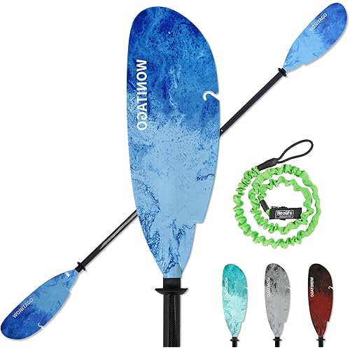 Angler Kayak Paddles Carbon Fiber Shaft and Plastic Blade, Floating Adjustable Fihsing Kayak Oars with Paddle Leash, 230-250cm/90-98 inch
