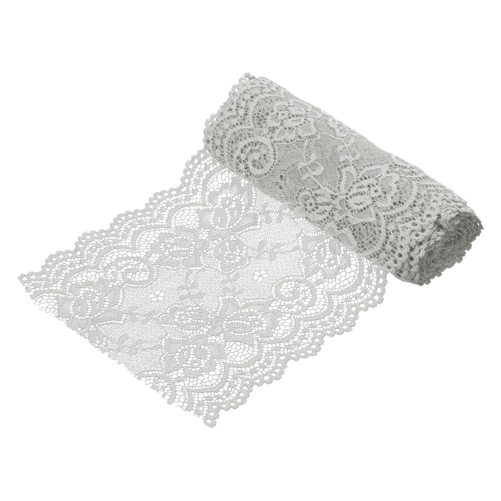sourcing map 6 Inch Wide 3 Yard Elastic Lace Ribbon, Stretch Floral Pattern Lace Trim Embroidered Fabric for Sewing Making and DIY Crafts Gift Wrapping Bouquets Wedding Decor(Light Grey)