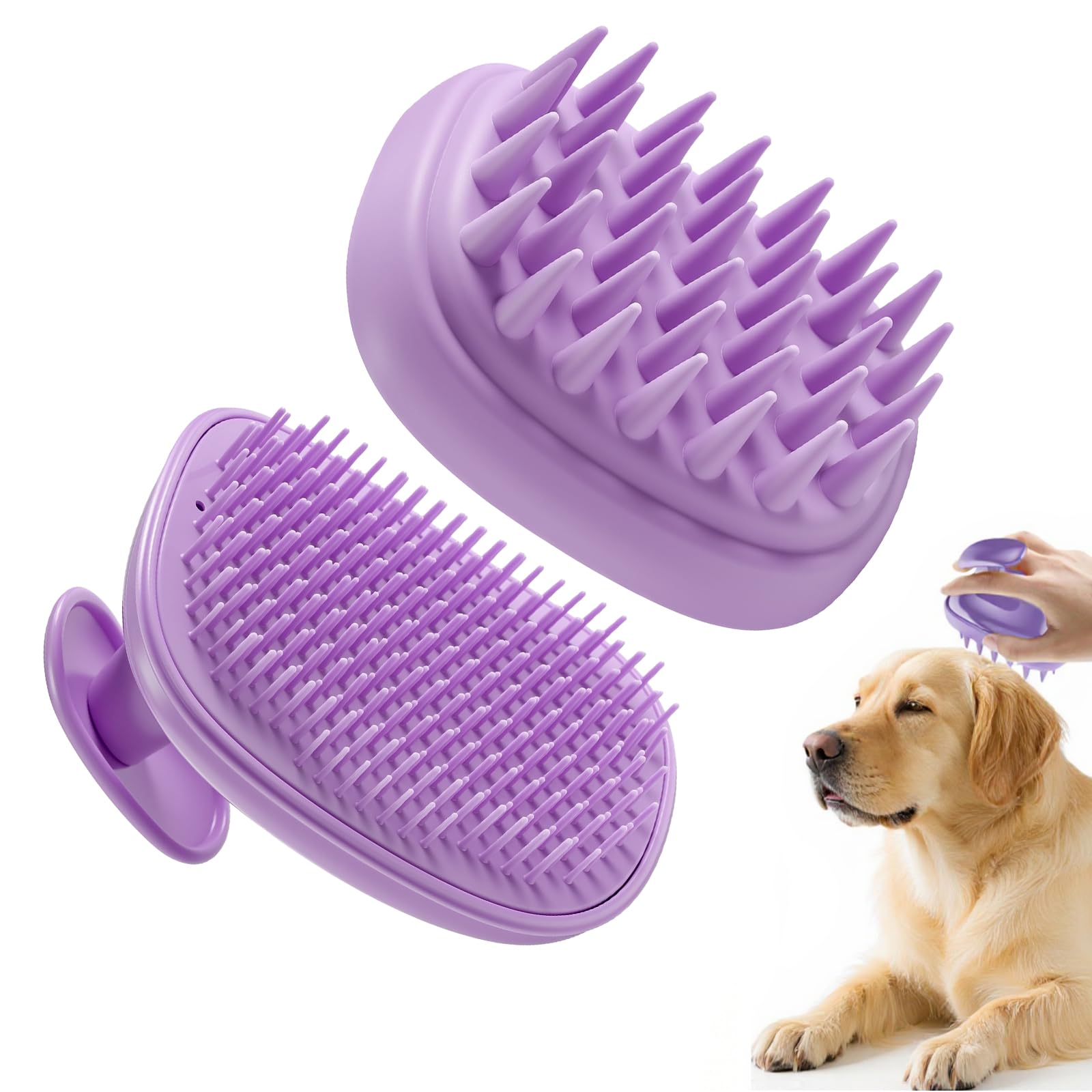 2-in-1 Dog Bath Brush for Grooming & Massage - Pet Silicone Brush for Long & Short Haired Dogs and Cats, Dog Scrubber for Bath, Rubber Curry Brush,