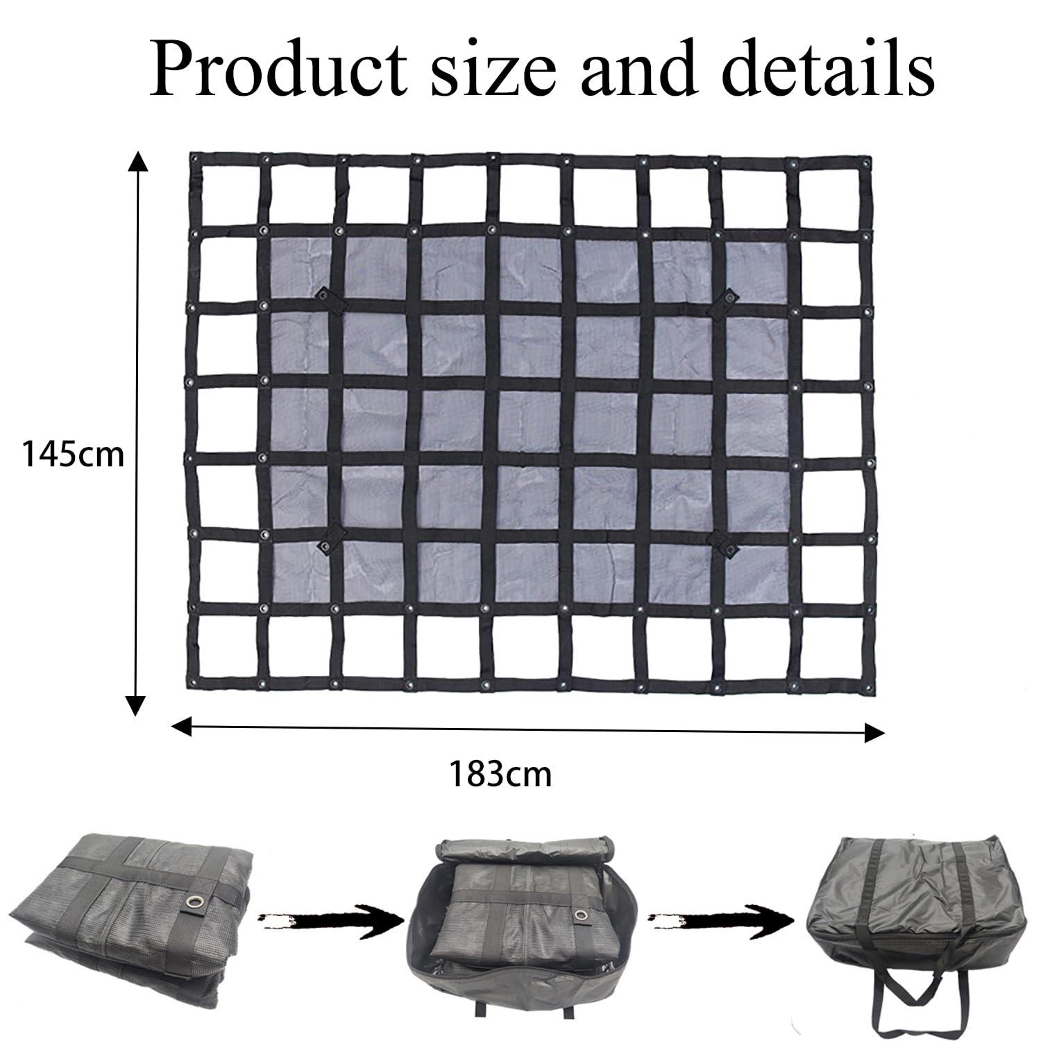 Frachtnetz,Netz für Anhänger,Verstellbar Frachtnetz Ladenetz Organizer,4 verstellbare Gurte,für Pickup,LKW,SUV,145x183cm