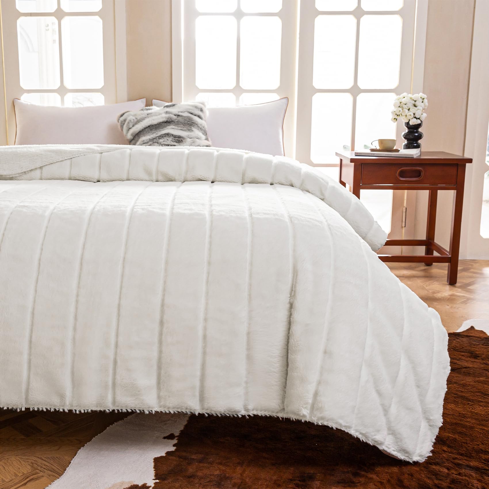 Solid Rabbit Wool Queen Bedcover Sofa Blanket