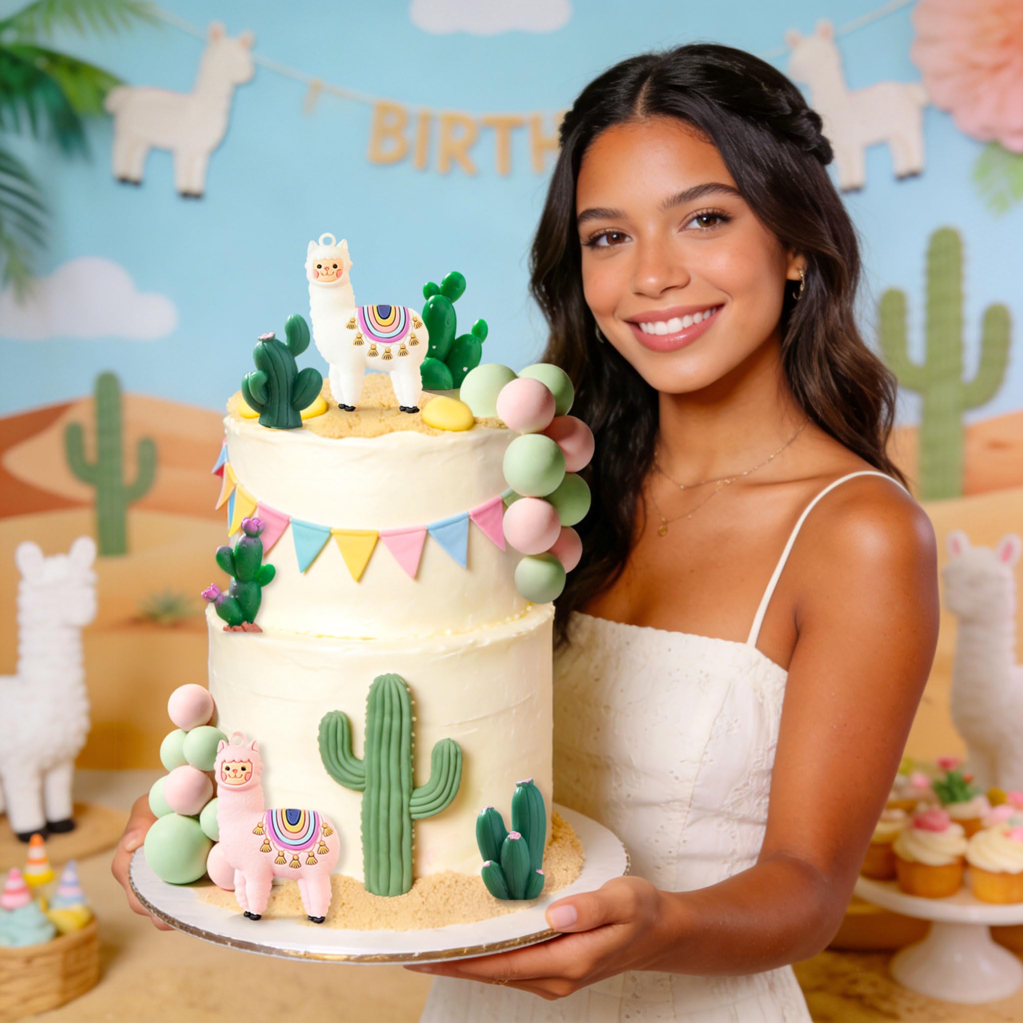 Llama Cactus Alpaca Cactus Cake Topper Decorations for Mexican Fiesta Birthday Baby Shower Cinco De Mayo Party Supplies - Image 6