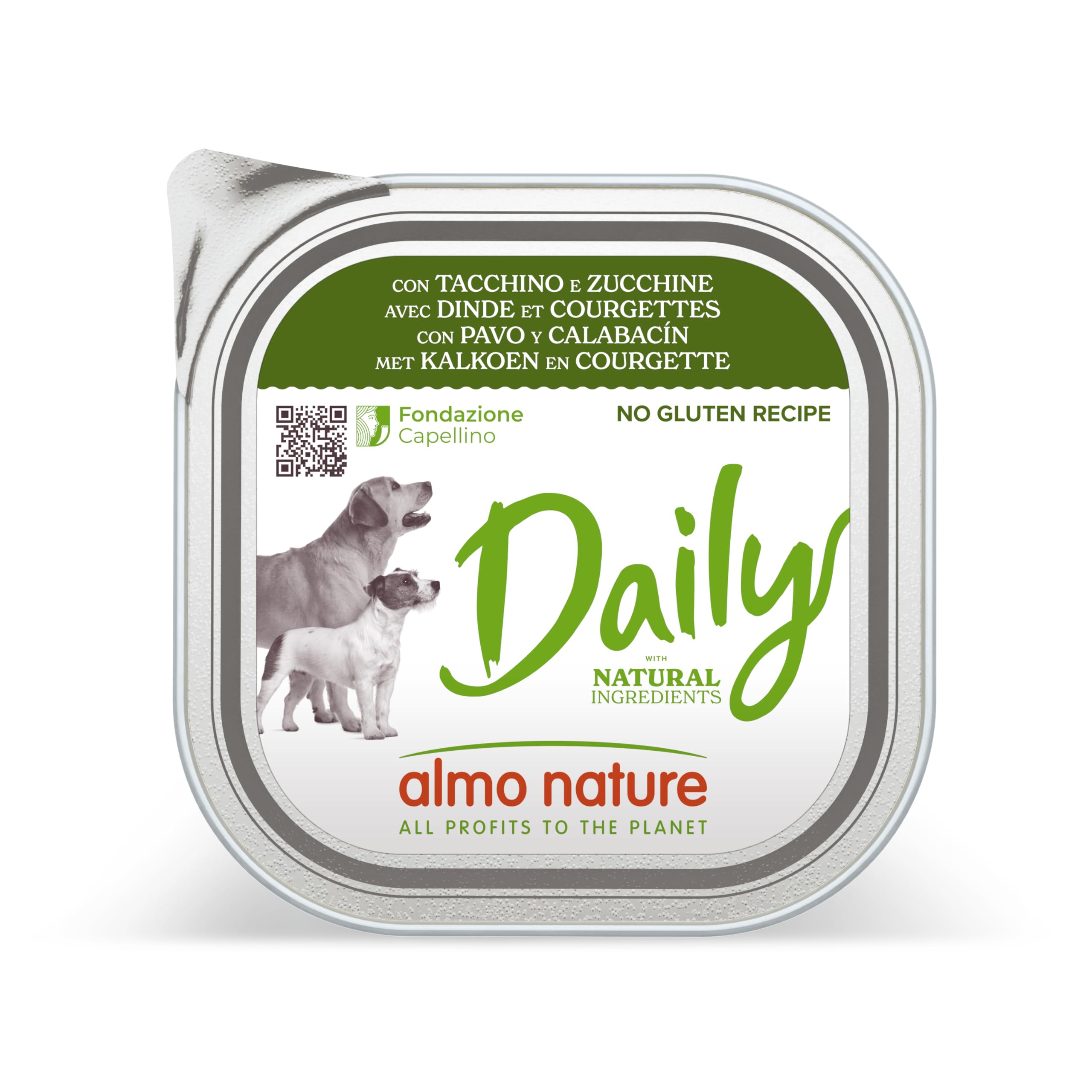 Almo Nature Daily, Alimento Umido per Cani Adulti - Tacchino e Zucchine - 300g, Confezione da 9