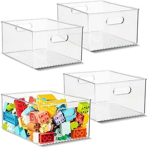 Miniatura 45 de Paquete de 4 contenedores de plástico transparentes con asas para organizar cocina, despensa, refrigerador, congelador, despensa, armario, baño. 14