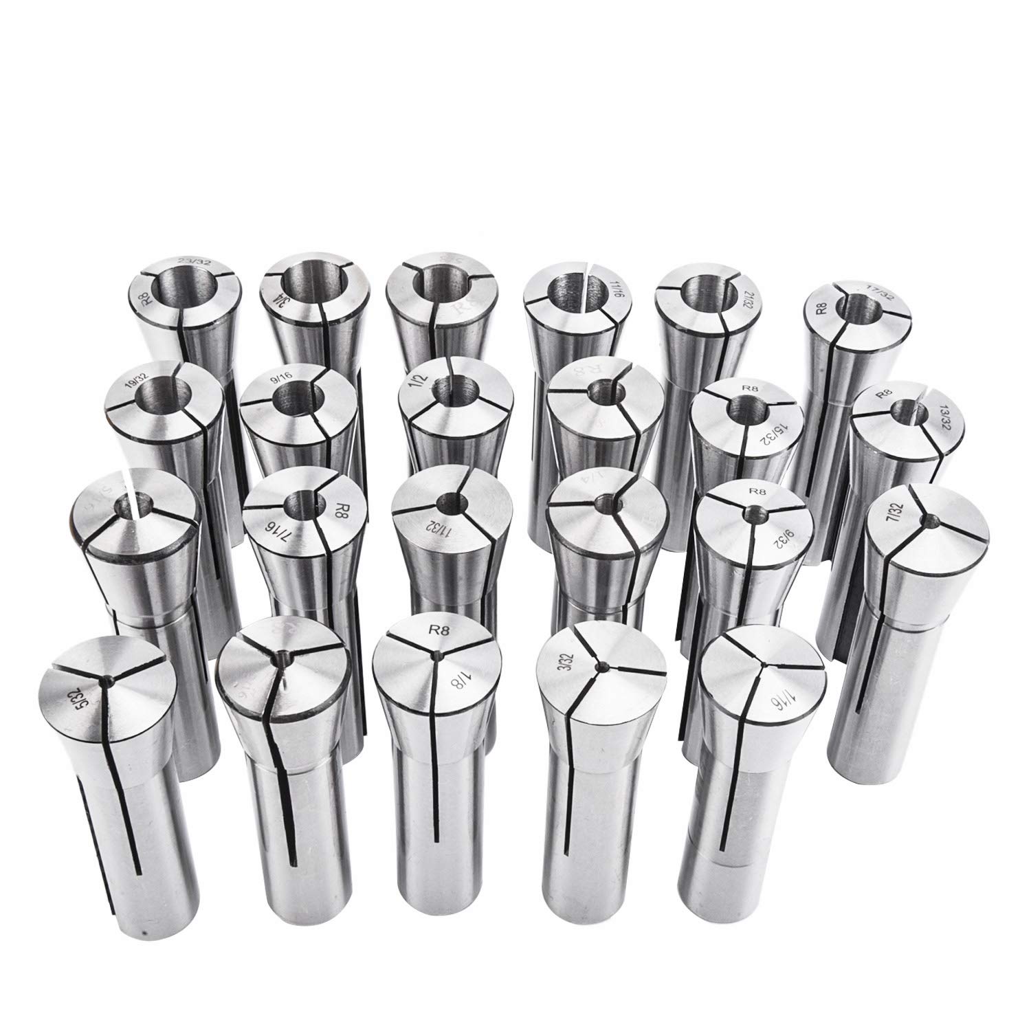 8milelake 23pcs Precision R8 Collets Set 1/16-3/4" Mill Chuck Holder for Bridgeport .0006 (23pcs)
