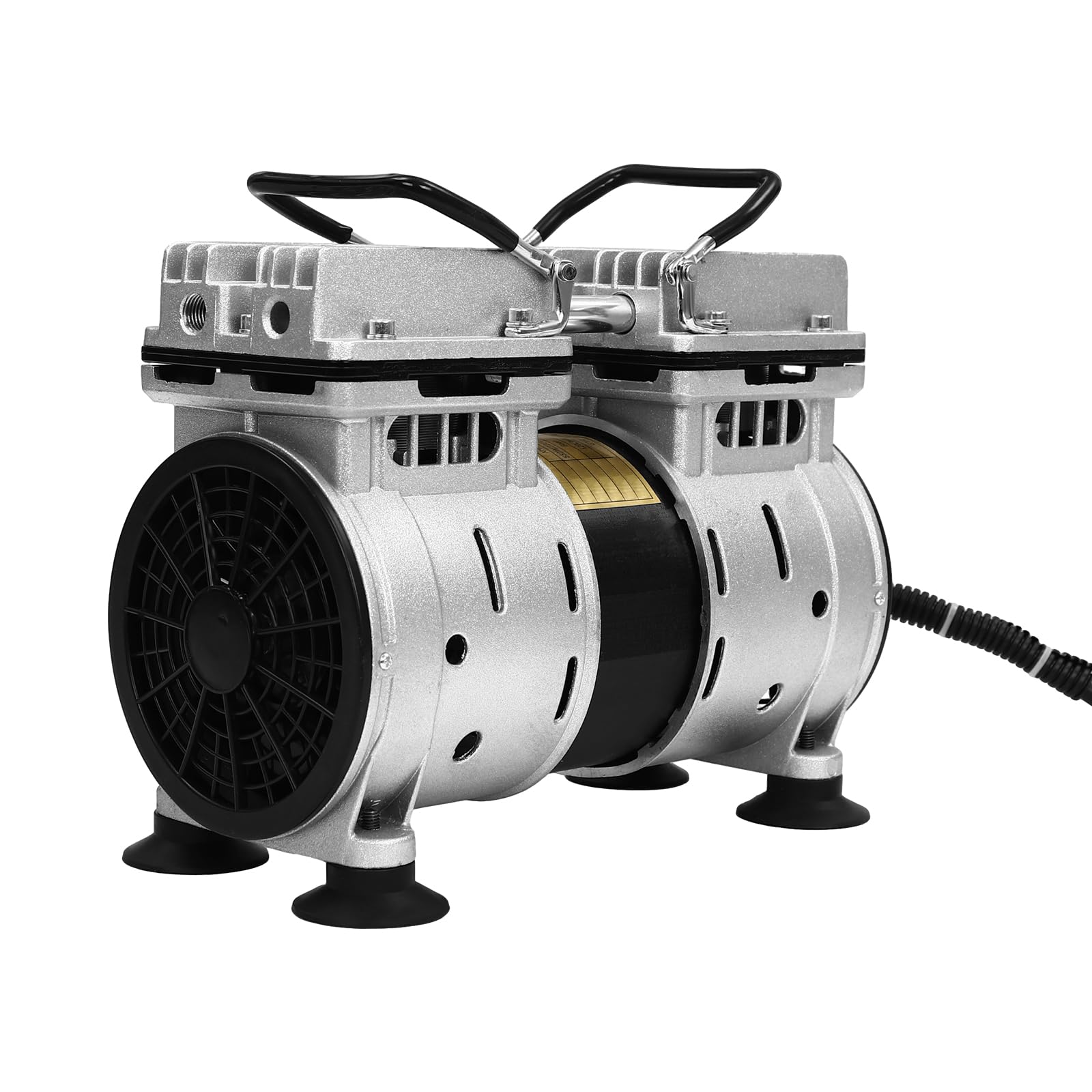Ölfreie Vakuumpumpe 550W 1400U/Min Doppelkolben, 120L/Min Saugleistung, Max. Unterdruck -93kPa, 52dB Leise, Mit Überhitzungsschutz, Aluminiumlegierung, Silber