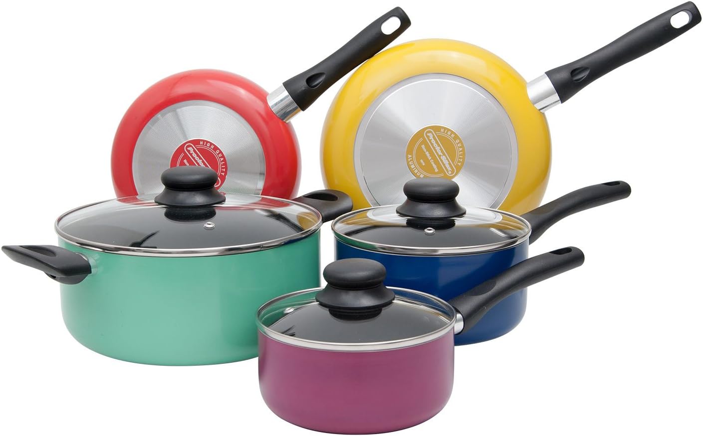 Proctor Silex PAA603 Aluminum Teflon Classic Non-Stick Bakelite Handle Cookware Set, Multicolor (Pack of 8)