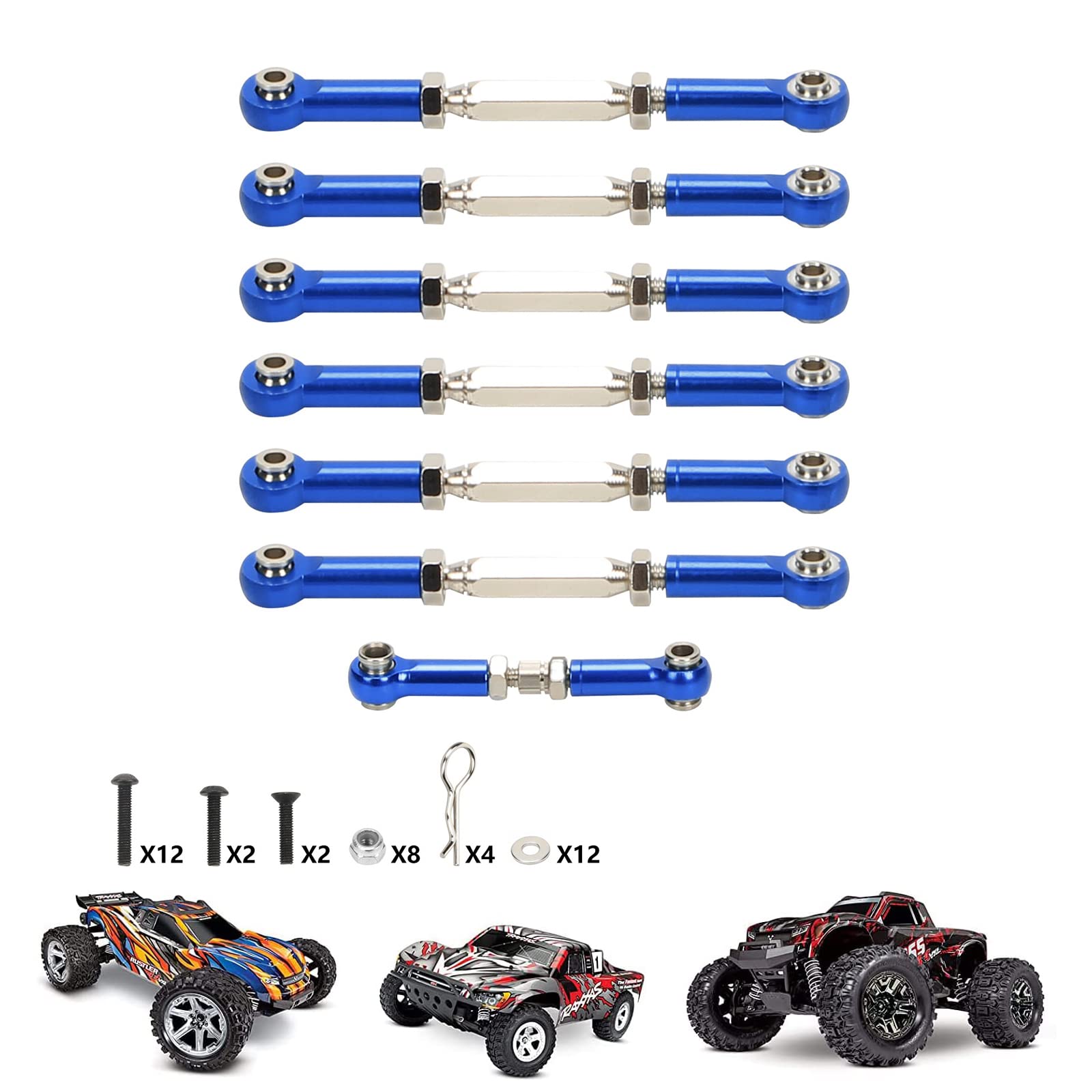 Adjustable Alloy Turnbuckles Aluminum Camber Toe Links Set for 1/10 Traxxas Slash 4X4 / 2WD RC Truck Upgrade Hop-Up Parts,7 Pieces Camber Link with Rod Ends Sets,Navy Blue