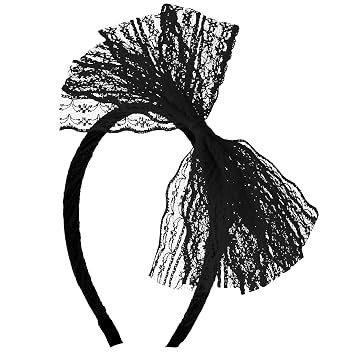 SUMERSHA Women Neon Lace Bow Headband 80s Costume Headwear Lace Bow Hair Accessory for 1980s Theme Party Halloween Hair Hoop