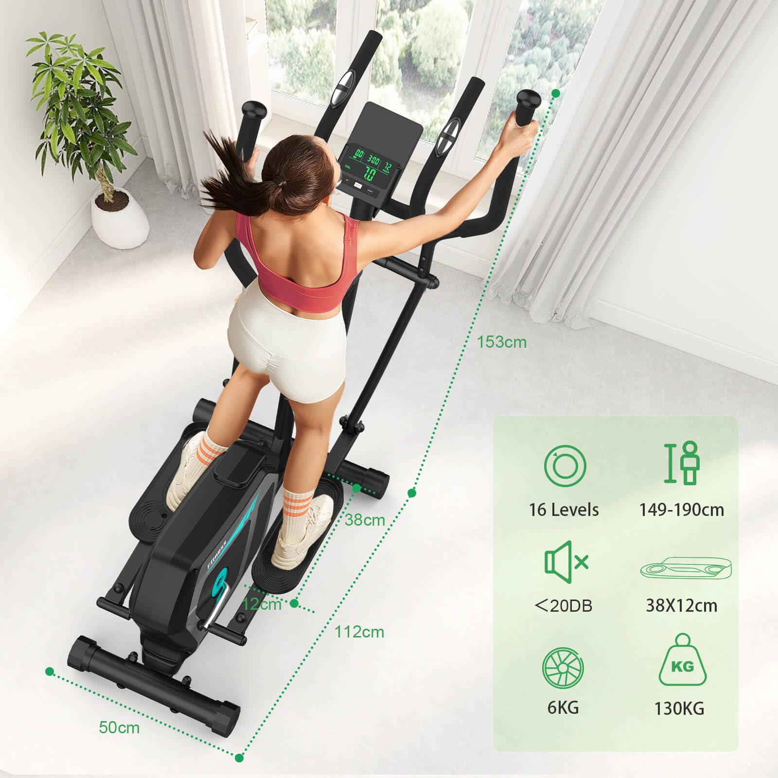Crosstrainer für Zuhause,Ellipsentrainer mit 16 Widerstandsstufen,Bluetooth App,Flaschenhalter,Ultraleiser Magnetischer Crosstrainer mit Rutschfestem Pedal,Transporträder bis 131KG