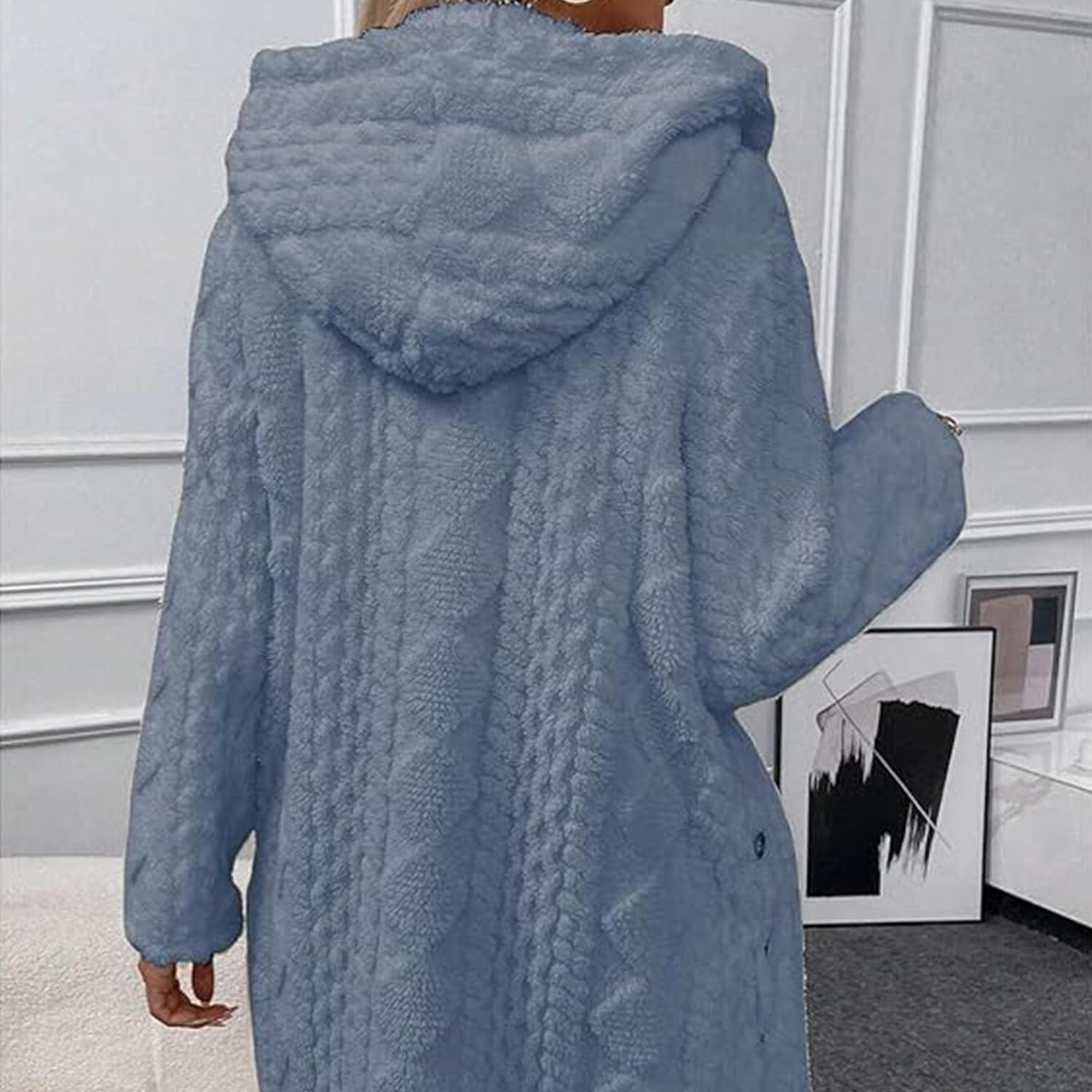 RJDJ Women's Fall Winter Warm Fashion Jacquard Hooded Cardigan Long Sleeve Coat, Stylish Outerwear for Casual Daily Wear