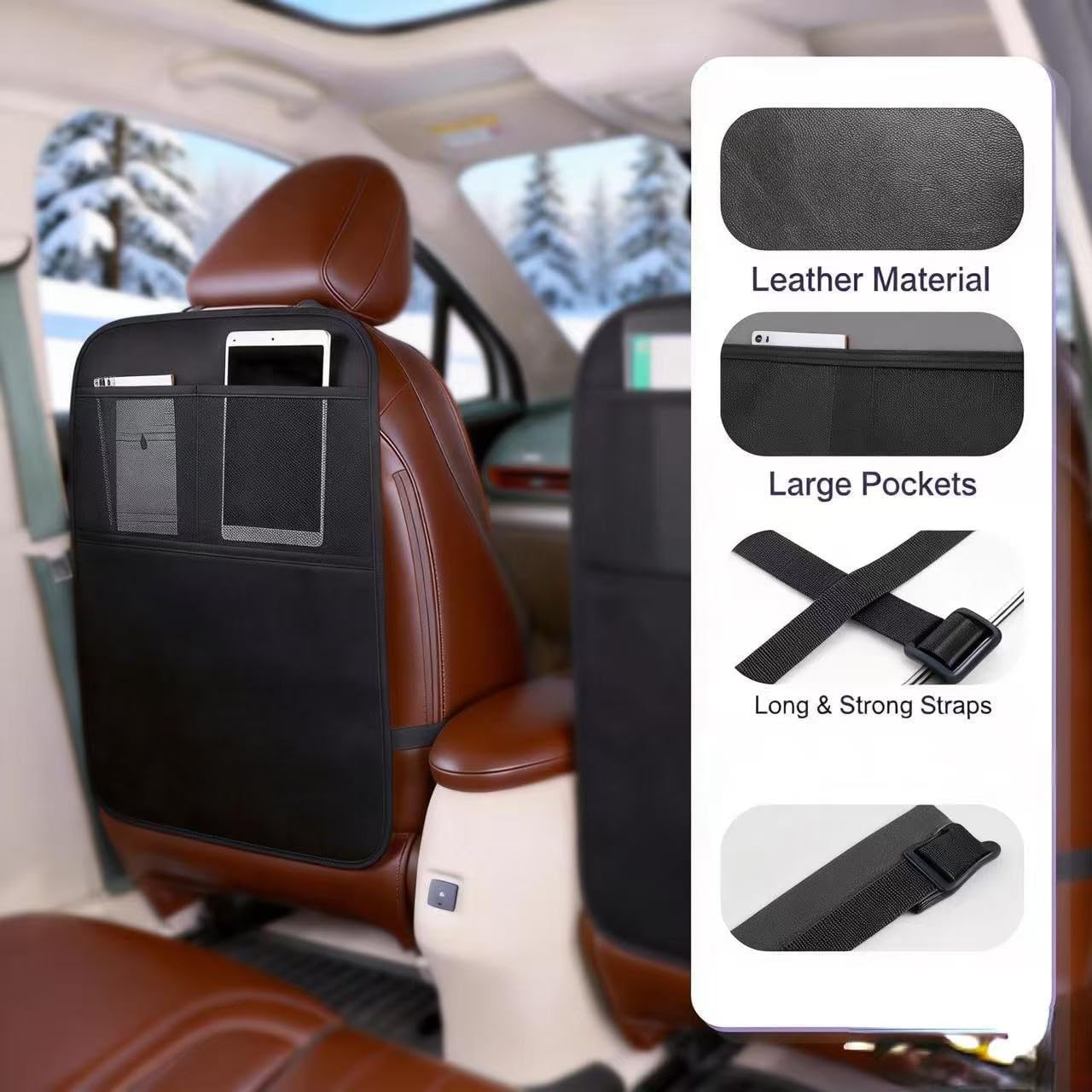 2 Pack Leather Car Seat Protector - Thick Back Seat Cover for Kids, Kick Mats with Storage Pockets, Protects from Scratches, Spills & Shoes (Easy Clean) (2 Pack 23x17in)