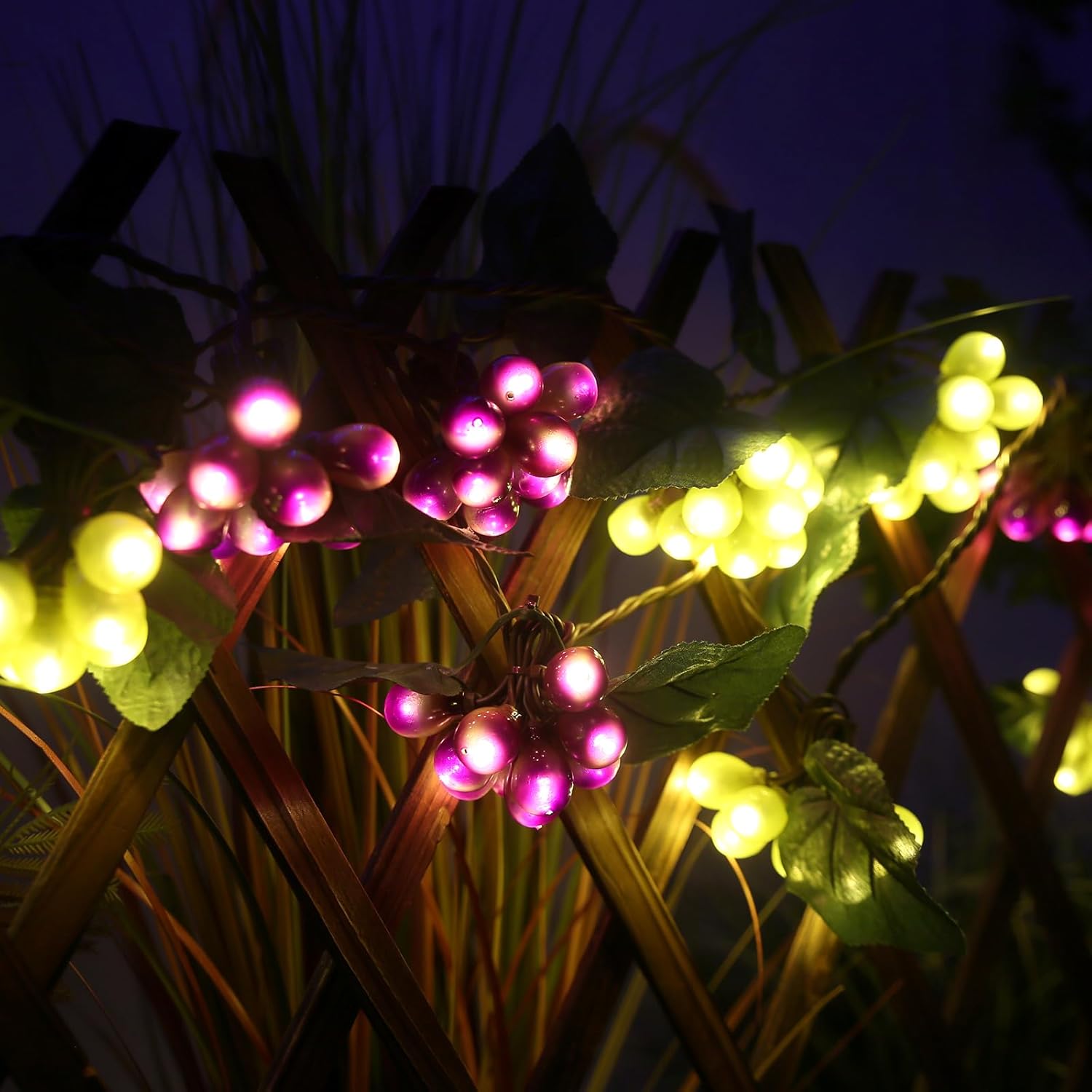 Grape Vine String Lights, 100 LED Grape Lights, Fruit String Lights for Kitchen, Wine Cabinet, Home Decoration, 10 Cluster Purple and Green Grapes Christmas Lights