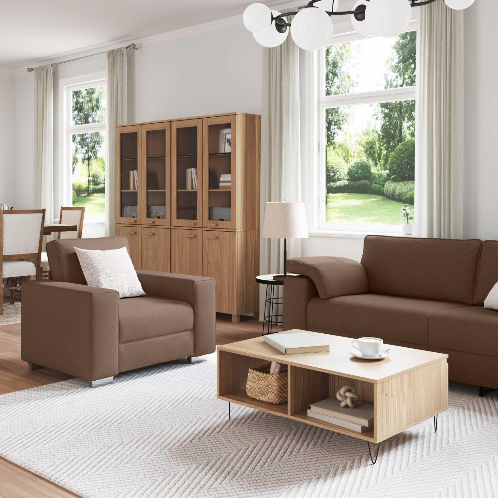 Juego de sofás de 3 piezas, mezcla de lino, moderno juego de salón, sillón de 2 plazas y sofá de 3 plazas, para 6 personas, soporta hasta 660 kg, color marrón