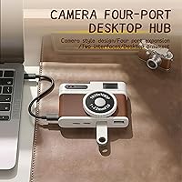 Vista 3 de Hub USB C, concentrador USB de 4 puertos con 2 puertos USB-A 2.0 y 2 puertos USB-C, adaptador USB compacto estilo cámara vintage para laptop
