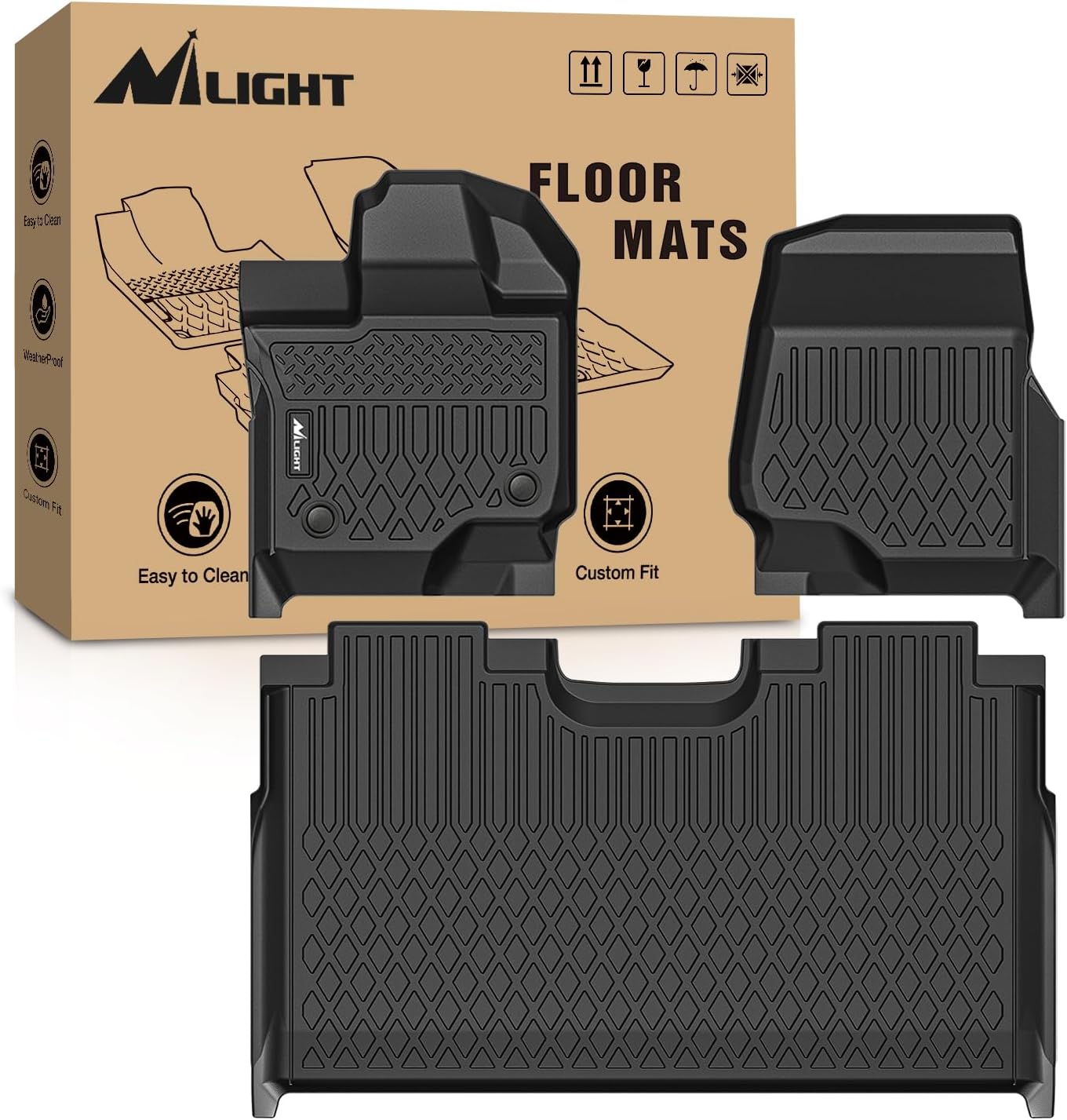 Nilight TPE Floor Mats for Ford F150 F150 Lightning SuperCrew Cab Bucket Seats 2015