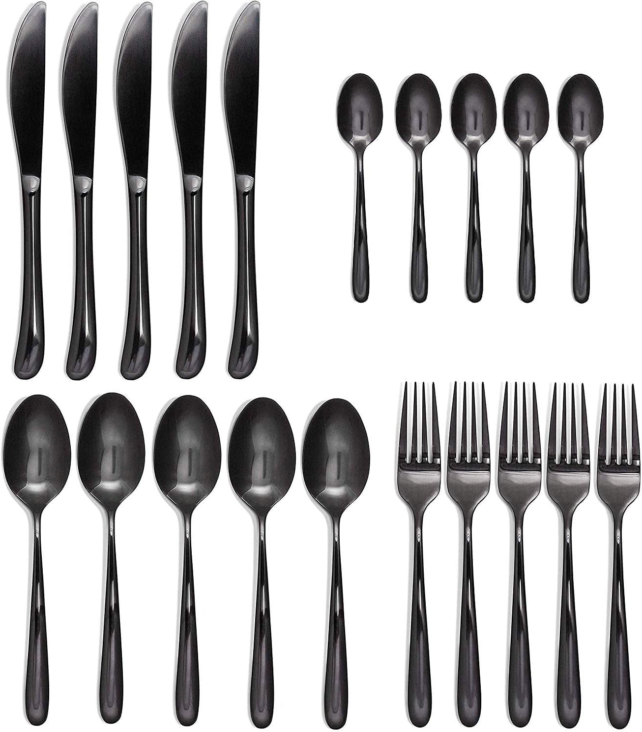 ANH MART Mirror Finish Rose Gold Plated Stainless Steel Flatware Set, Copper Silverware Set, Copper Color Cutlery Sets,[Dinner Fork-Tea Spoon-Salad Spoon-Knife] (Black, 4)