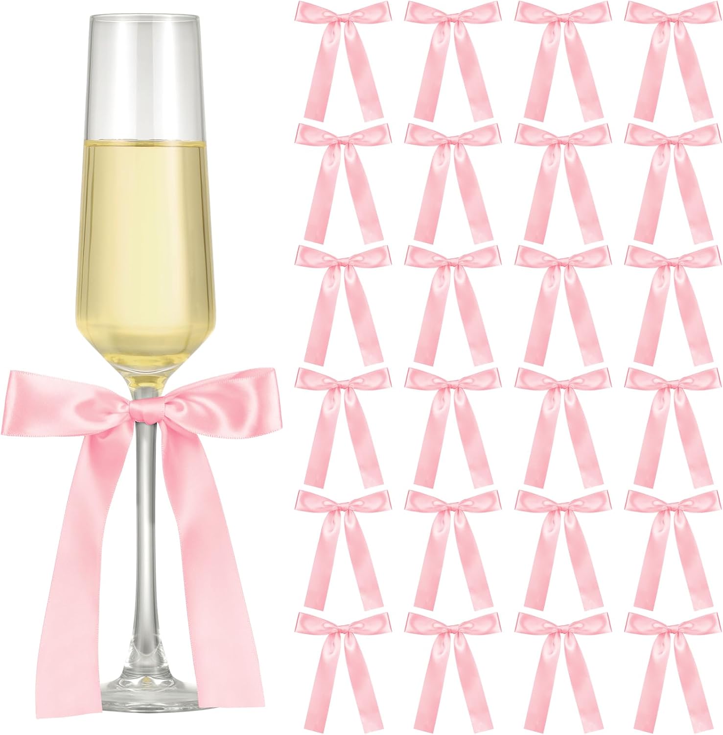 Jingmore Pink 24 Pack Bows for Champagne Glasses Candle Holder