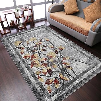 Rugsotic Carpets Machine Made HEATSET Polypropylene Area Rugs - 5x8, Rectangle Shape, Silver Color, Floral Modern Design, Midium Pile Machine Made Area Rugs for Living Room, Bed Room M00023