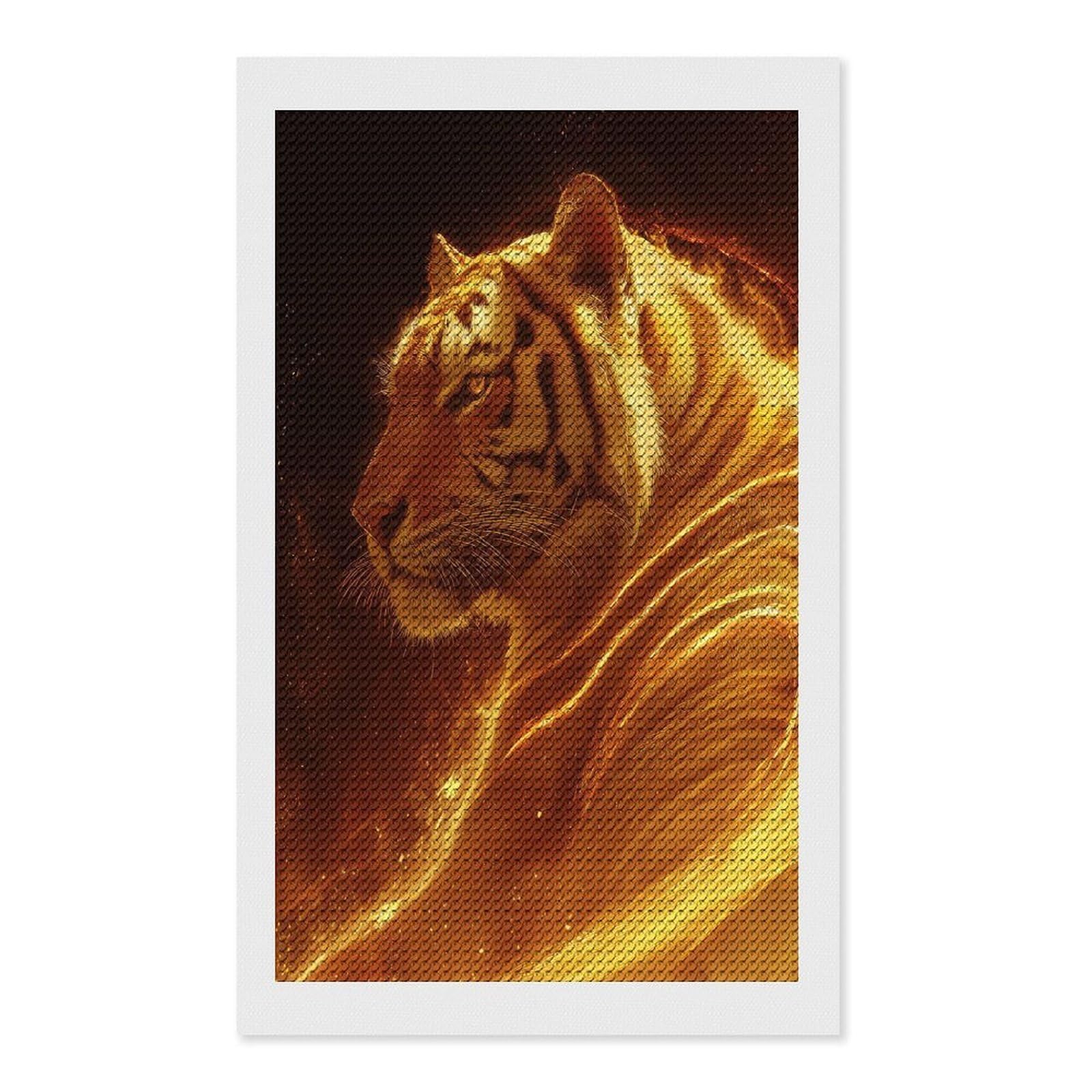Junmoney Fiery Tiger Portrait Diamond Painting Kit 12"x20", Adhesive Canvas, Home Wall Decor, for Beginners, Birthday Gift, Full Kit Included